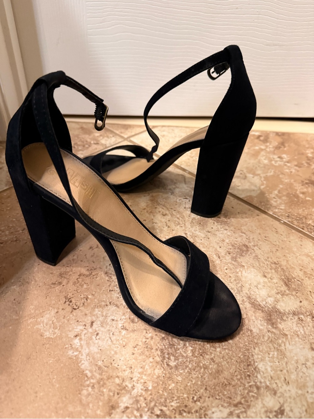 Black Suede Block Heel Sandals with Ankle Strap